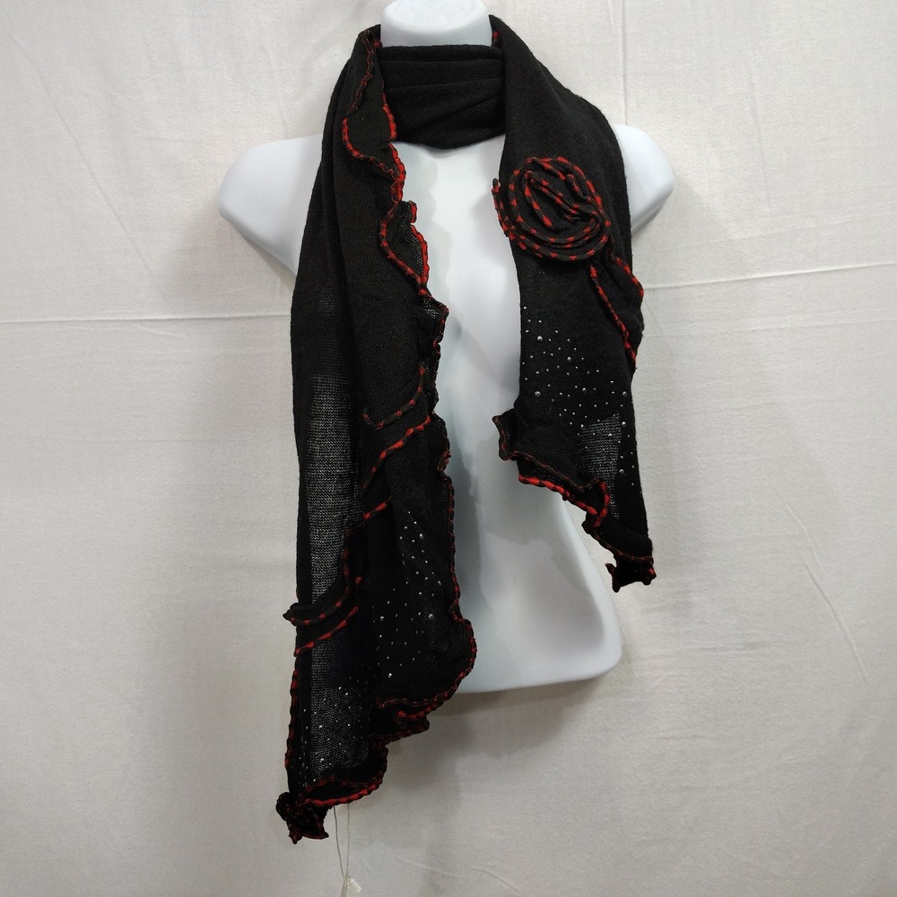 Pretty Angel Shawl Shoulder Neck Scarf Silk Blnd Floral Whimsigoth Witch Studded